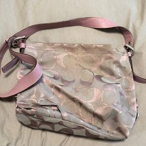 Coach Pink and Beige Patterned Shoulder Bag